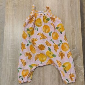 Mud Pie Pink and Yellow Citrus Baby Romper Size 3-6Mo